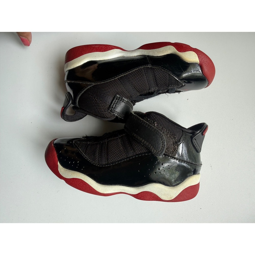 Jordan 6 Rings Bred Kids Black Patent Leather Athletic Sneakers 323420-062 - Picture 4 of 6